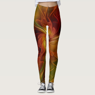 Leggings Resumen Naranja rojo Brown Flor de arte fractal ve