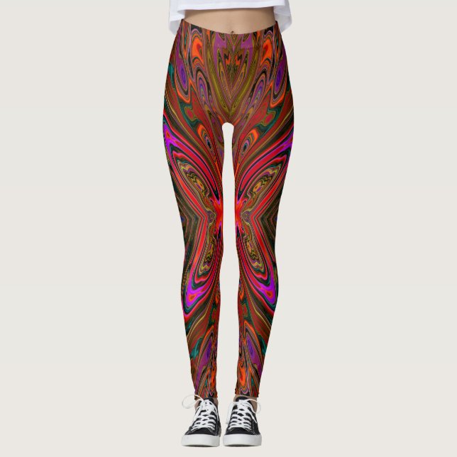 Leggings Resumen Naranja Trippy y Mariposa Magenta (Anverso)