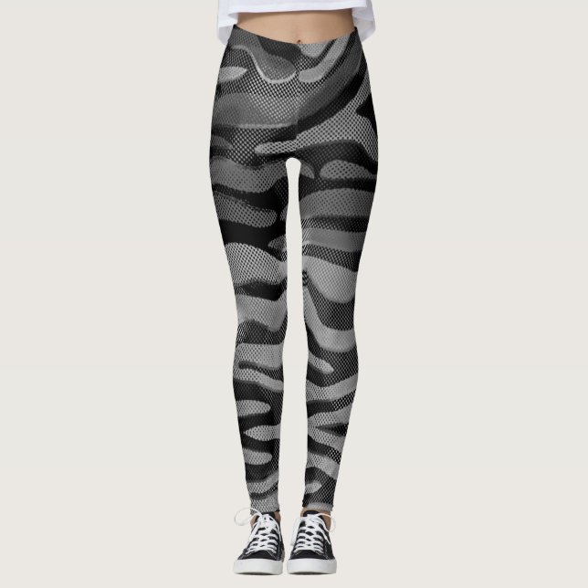 Leggings Resumen negro, gris, piernas plateadas (Anverso)