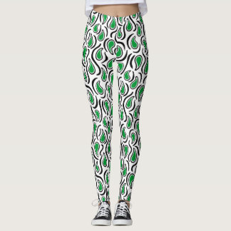 Leggings Resumen Paisley 230523 - Grass Green, B&W