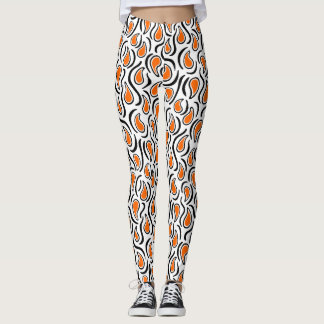 Leggings Resumen Paisley 230523 - Naranja, negro y blanco