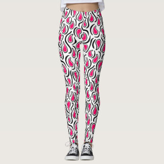 Leggings Resumen Paisley 230523 - Neon Red, B&W