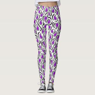 Leggings Resumen Paisley 230523 - Púrpura, negro y blanco