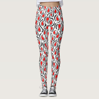 Leggings Resumen Paisley 230523 - Rojo, Negro y Blanco