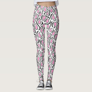 Leggings Resumen Paisley 230523 - Rosa, negro y blanco