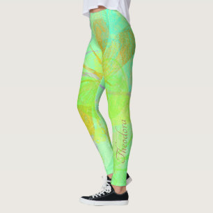 Leggings Resumen Pastel azul de la libélula de oro