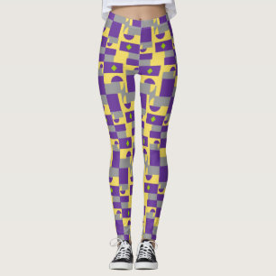 Leggings Resumen Patrón amarillo púrpura con medio círculo