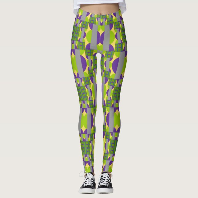 Leggings Resumen Patrón amarillo púrpura con medio círculo (Anverso)