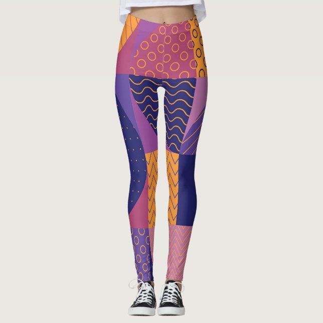 Leggings Resumen Patrón de cosecha geométrica multicolor (Anverso)