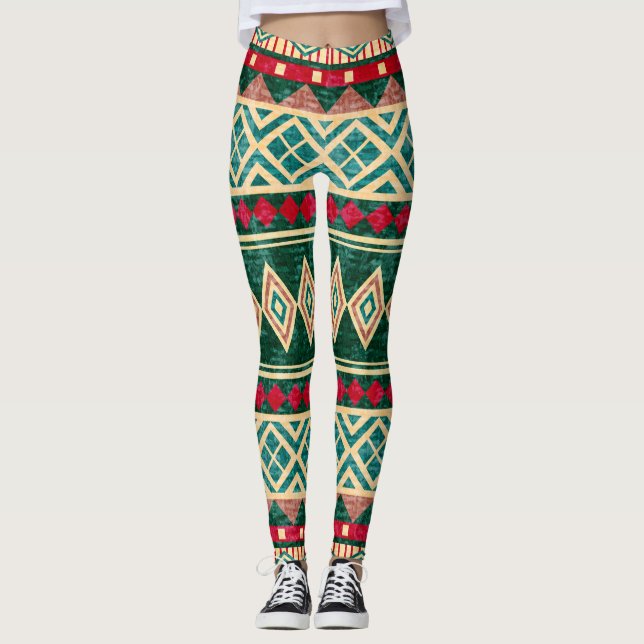 Leggings Resumen Patrón de estilo geométrico africano (Anverso)