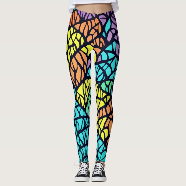Leggings Resumen Patrón de vidrio manchado de arcoiris geom (Anverso)