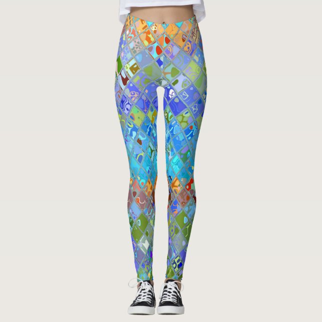 Leggings Resumen Patrón de vidrio manchado de mosaico (Anverso)