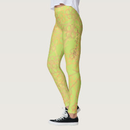 Leggings Resumen Patrón floral verde dorado