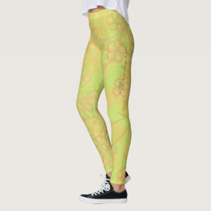 Leggings Resumen Patrón floral verde dorado