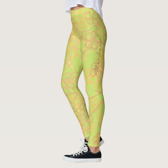 Leggings Resumen Patrón floral verde dorado (Izquierda)