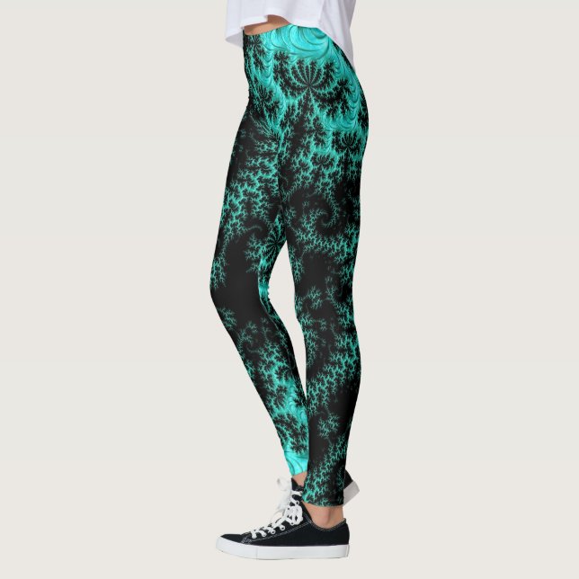 Leggings Resumen Patrón fractal verde negro (Izquierda)