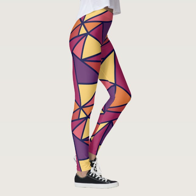 Leggings Resumen Patrón geométrico, púrpura, amarillo, Nara (Derecha)