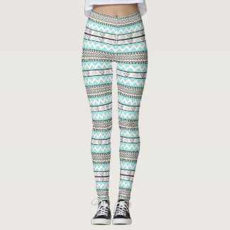 Leggings Resumen Patrón gris azteca de menta verde acuático