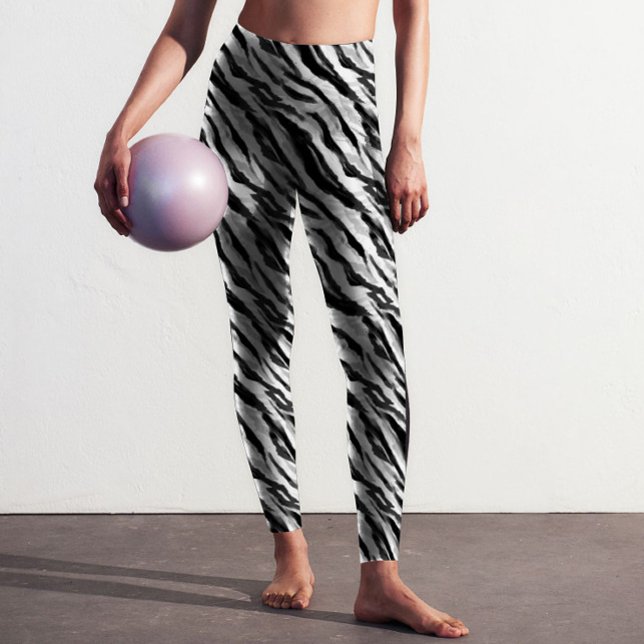 Leggings Resumen Piel de cebra animal Patrón blanco negro (Astract Animal Zebra Skin Black and white pattern printed leggings for yoga, fitness and lifestyle.)