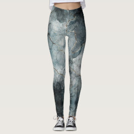 Leggings Resumen Pintura de Marble Foggy Azul Gris Arte mod