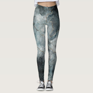 Leggings Resumen Pintura de Marble Foggy Azul Gris Arte mod