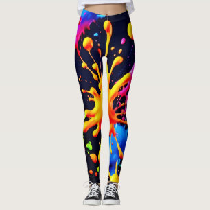 Leggings Resumen Pintura de pintura de neón