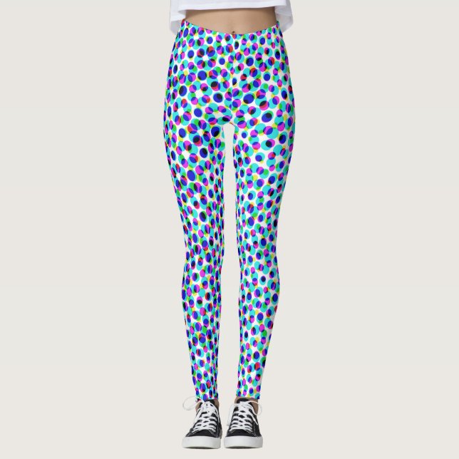 Leggings Resumen Pixelato Geométrico Azul Y Círculo Blanco (Anverso)