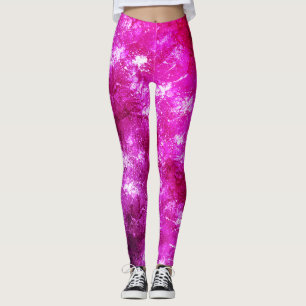 Leggings Resumen Plantas de pintura de mármol magenta rosa 