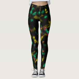 Leggings Resumen Plasma suave en verde y amarillo en negro 