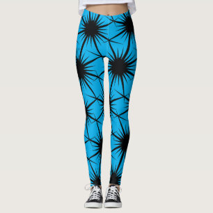 Leggings Resumen Pricky Cactus Thorn Azul Botánico Negro