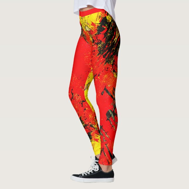 Leggings Resumen Rojo Amarillo Negro Brillante Moda de Moda (Izquierda)