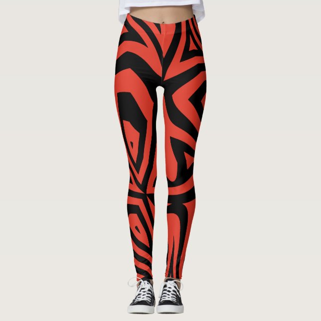 Leggings Resumen rojo y negro Imprimir cebra mujeres leggat (Anverso)