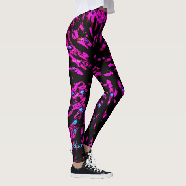 Leggings Resumen rosa caliente y negro, nombre personalizad (Derecha)