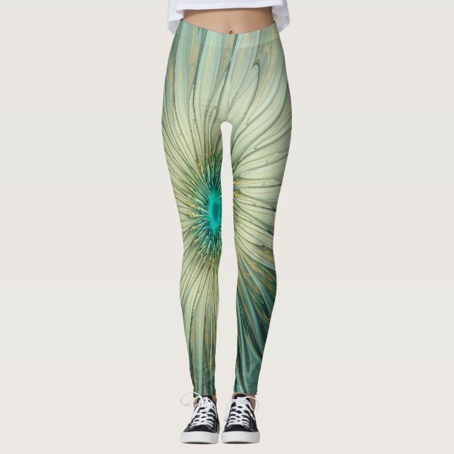 Leggings Resumen Sage Green Fantasy Flower Fractal Art (Anverso)