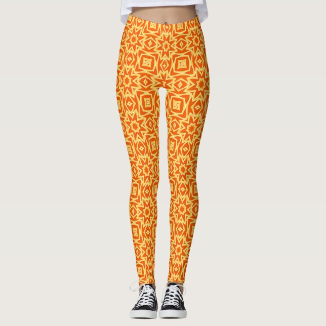 Leggings Resumen Star Geométrico, Naranja y oro (Anverso)