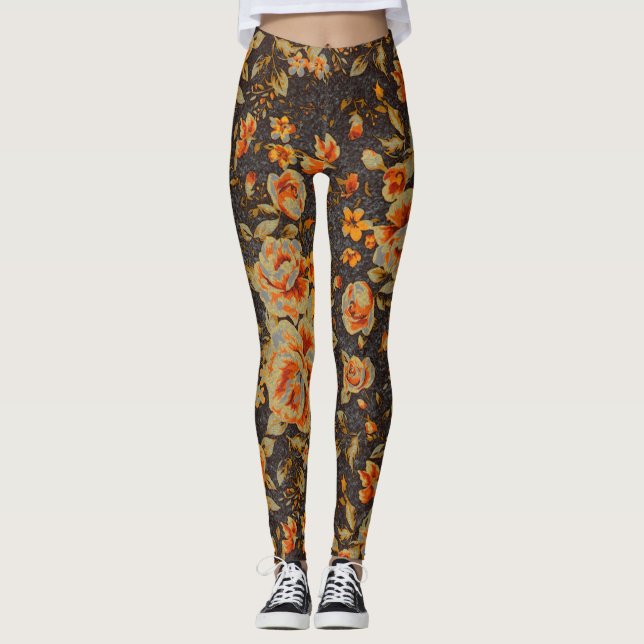 Leggings Resumen Textura de la línea del lápiz floral (Anverso)