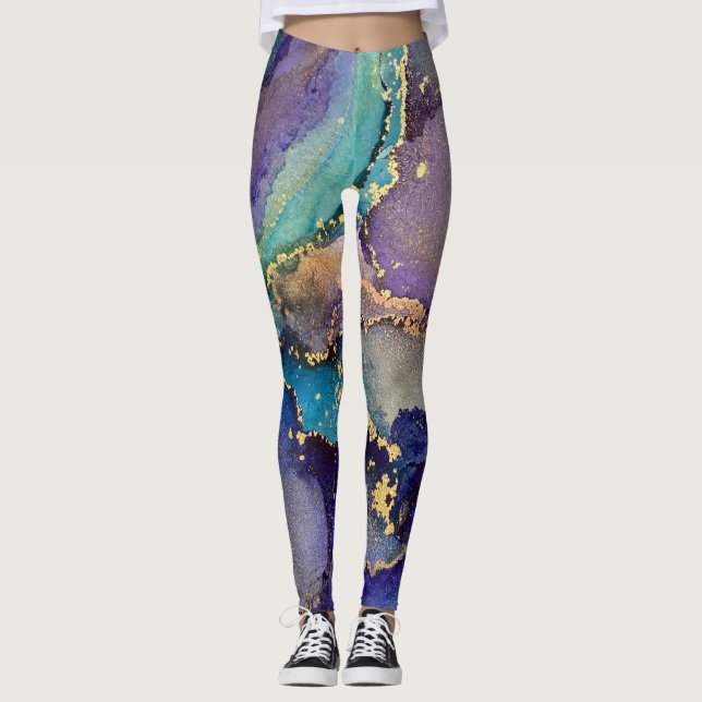 Leggings Resumen Tinta Alcohólica Verde azulada Azul Púrpur (Anverso)