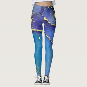 Leggings Resumen Tinta Alcohólica Verde azulada Azul Púrpur