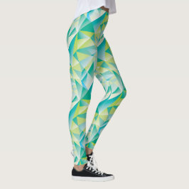 Leggings Resumen Triángulo Mint Blue Aqua Patrón amarillo