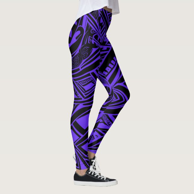 Leggings Resumen Tribal Negro Y Púrpura (Derecha)