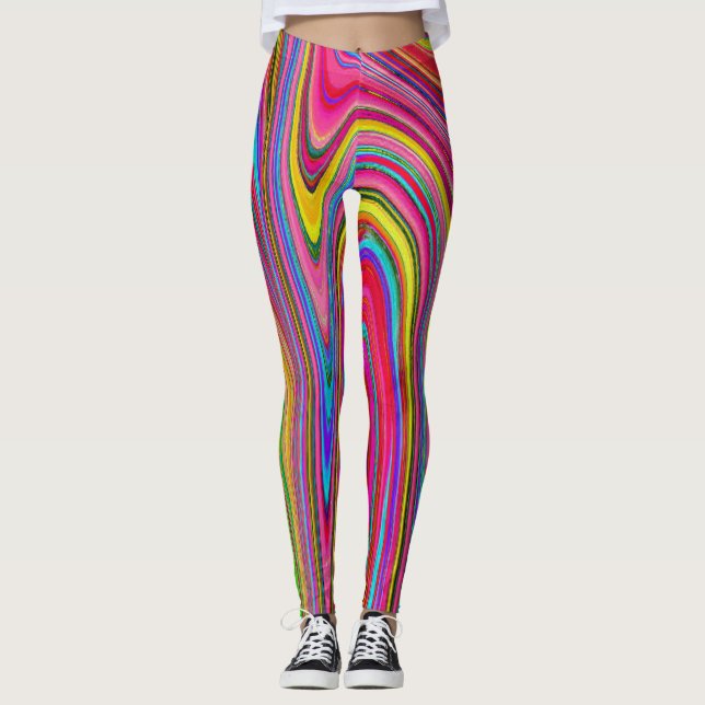 Leggings Resumen trippy amarillo, rojo y azul de arte groov (Anverso)