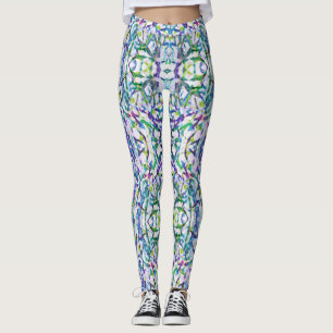 Leggings Resumen trippy en morado, azul, verde en blanco