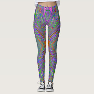 Leggings Resumen Trippy Purple, Naranja y mariposa verde