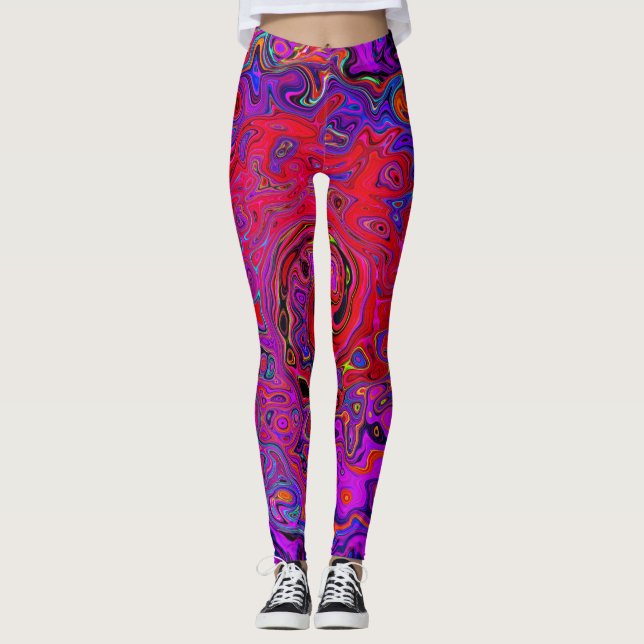 Leggings Resumen trippy rojo y púrpura Retro líquido girato (Anverso)