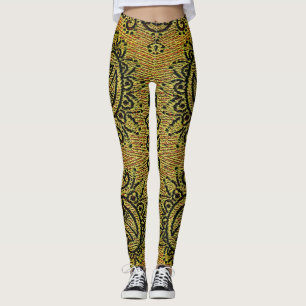 Leggings Resumen Verde, amarillo Patrón Paisley