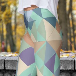 Leggings Resumen Verde azulado Patrón de mosaico verde