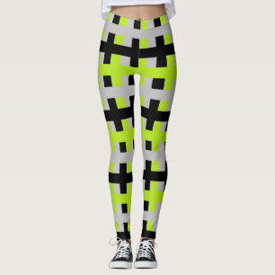 Leggings Resumen verde limón, plata y negro