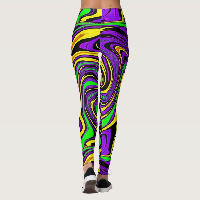 Leggings Resumen verde morado y amarillo de pintura húmeda  (Reverso)