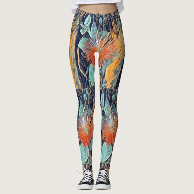 Leggings Resumen vibrante Art Gerbera Floral Multicolor (Anverso)
