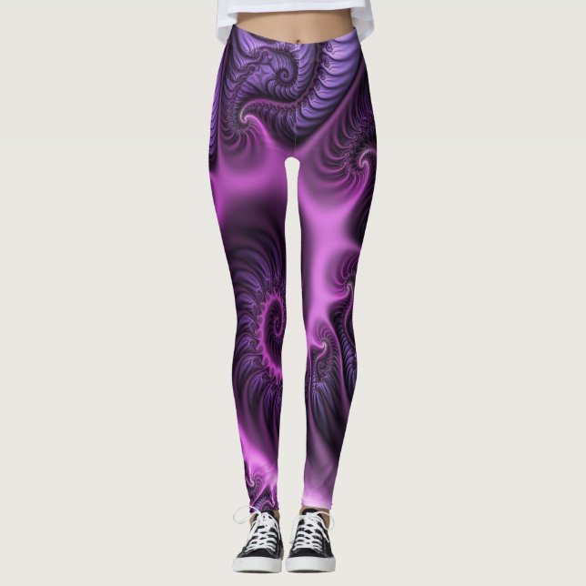 Leggings Resumen Vivid Guay Pink Purple Fractal Art Spiral (Anverso)